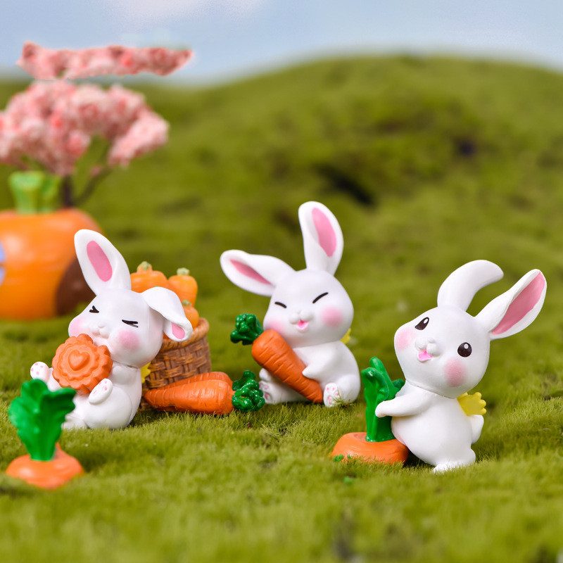 Mini Fairy Garden Animals Cartoon Resin Rabbit Figurine Dolls Pot Bonsai Terrariums Fairy Garden Decoration Wholesale Fairy Garden Accessories Supplies Lovely Mini Rabbit Small Kids Toys